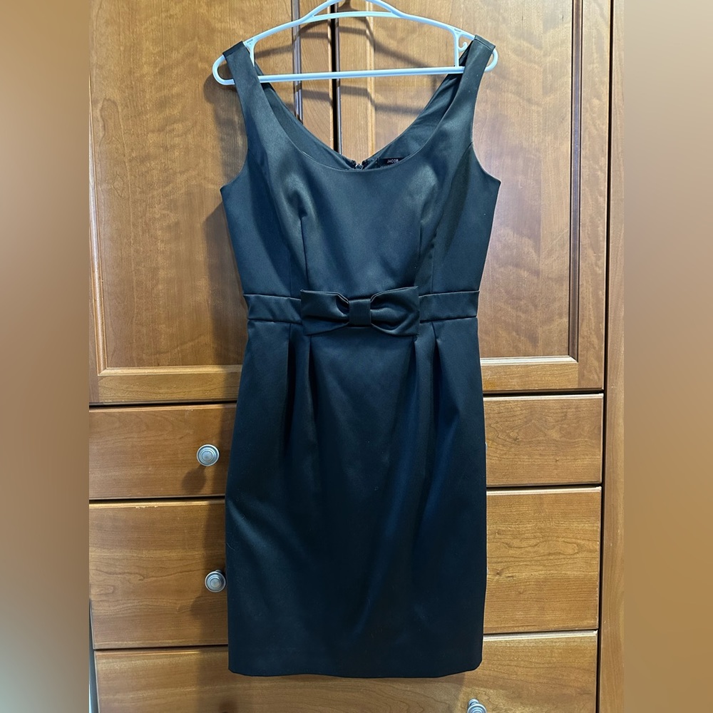 JACOB Black satin feel fitted cocktail dress with bow